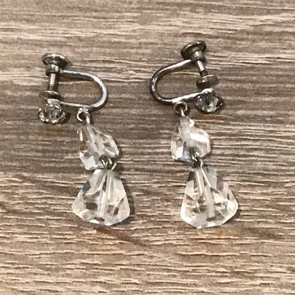 Jewelry Vintage Sterling Silver Crystal Screw Back Dangle Earrings 1